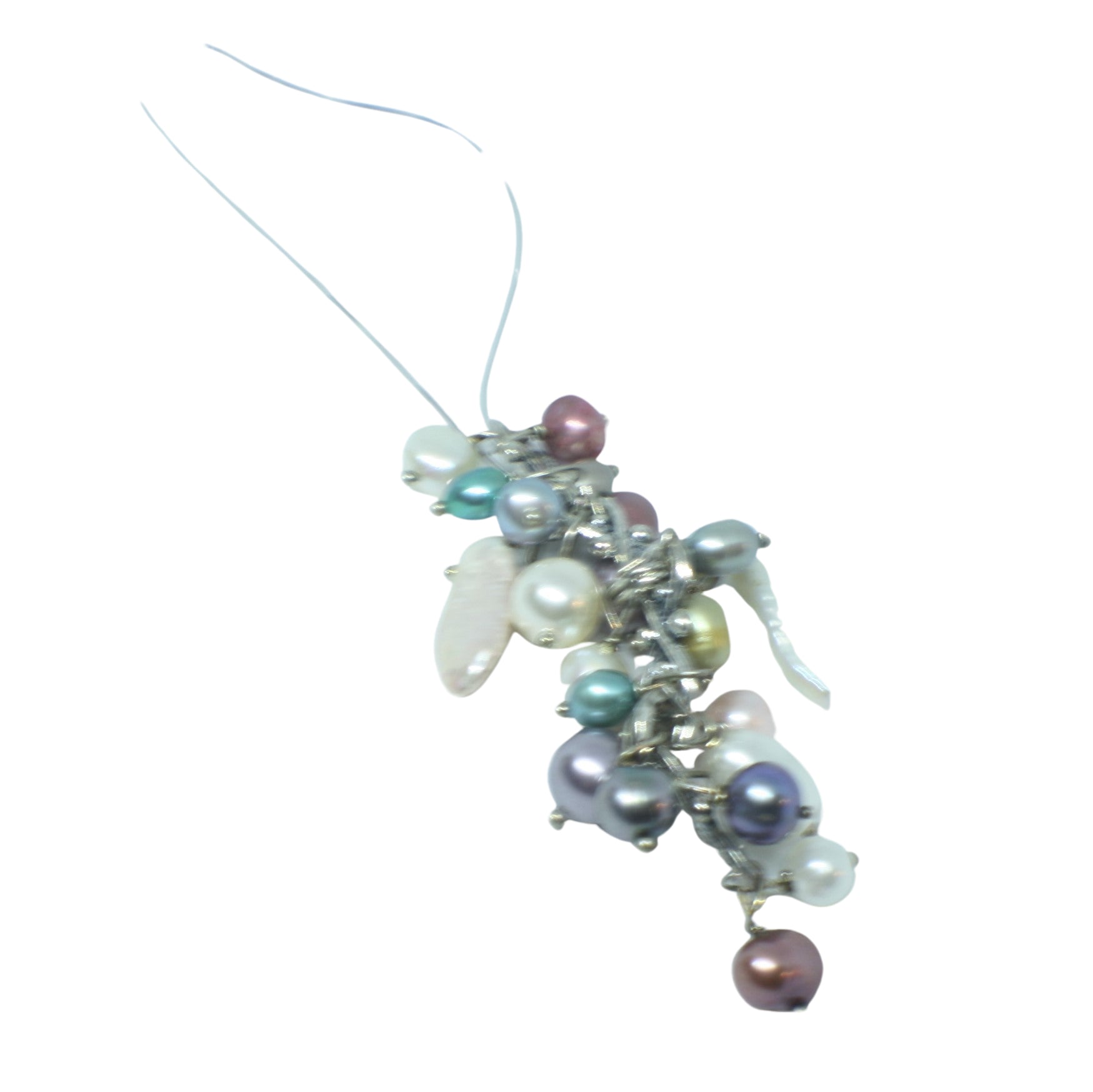 Freshwater Pearl Cluster Necklace Sterling Silver Chain