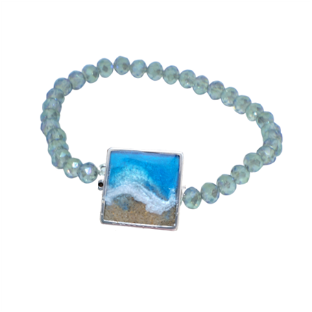 Ocean Wave Crystal Stretch Bracelet, Blue & Green, Beach Jewelry, Women's Gift