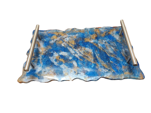 Handmade Decorative Blue Copper Resin Tray - Charcuterie Tray