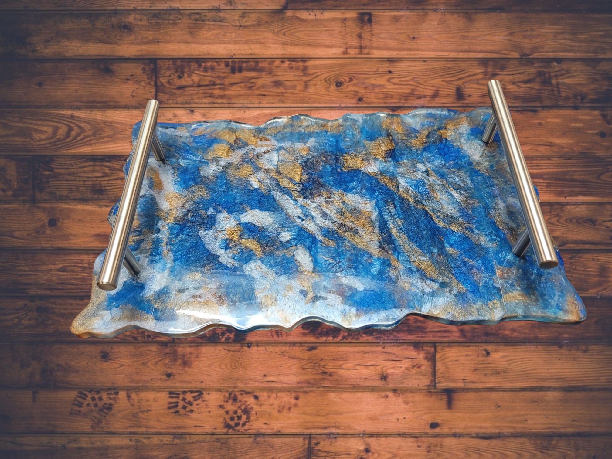 Handmade Decorative Blue Copper Resin Tray - Charcuterie Tray
