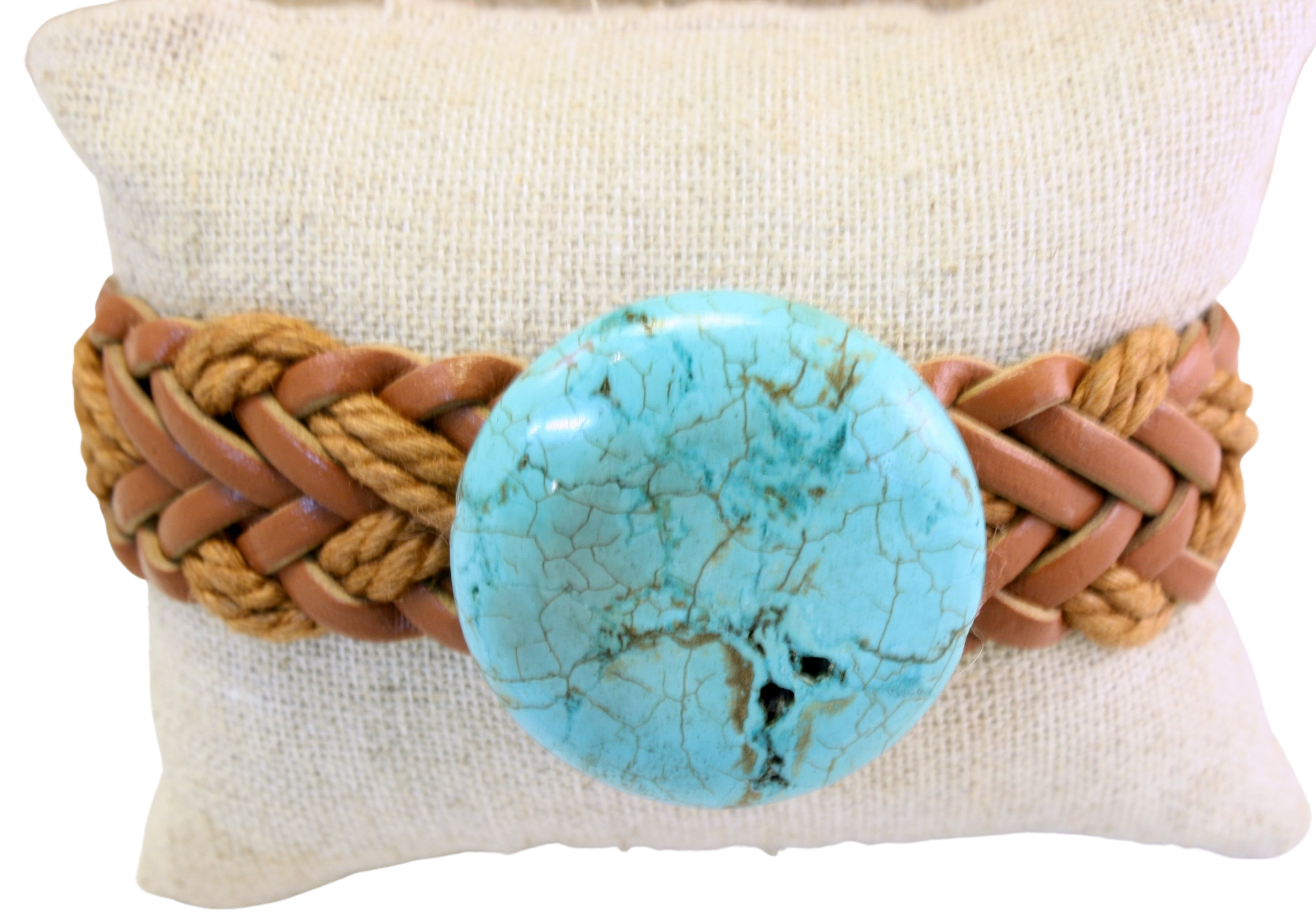 Strength and Serenity: Turquoise Braided Leather Buckle Bracelet