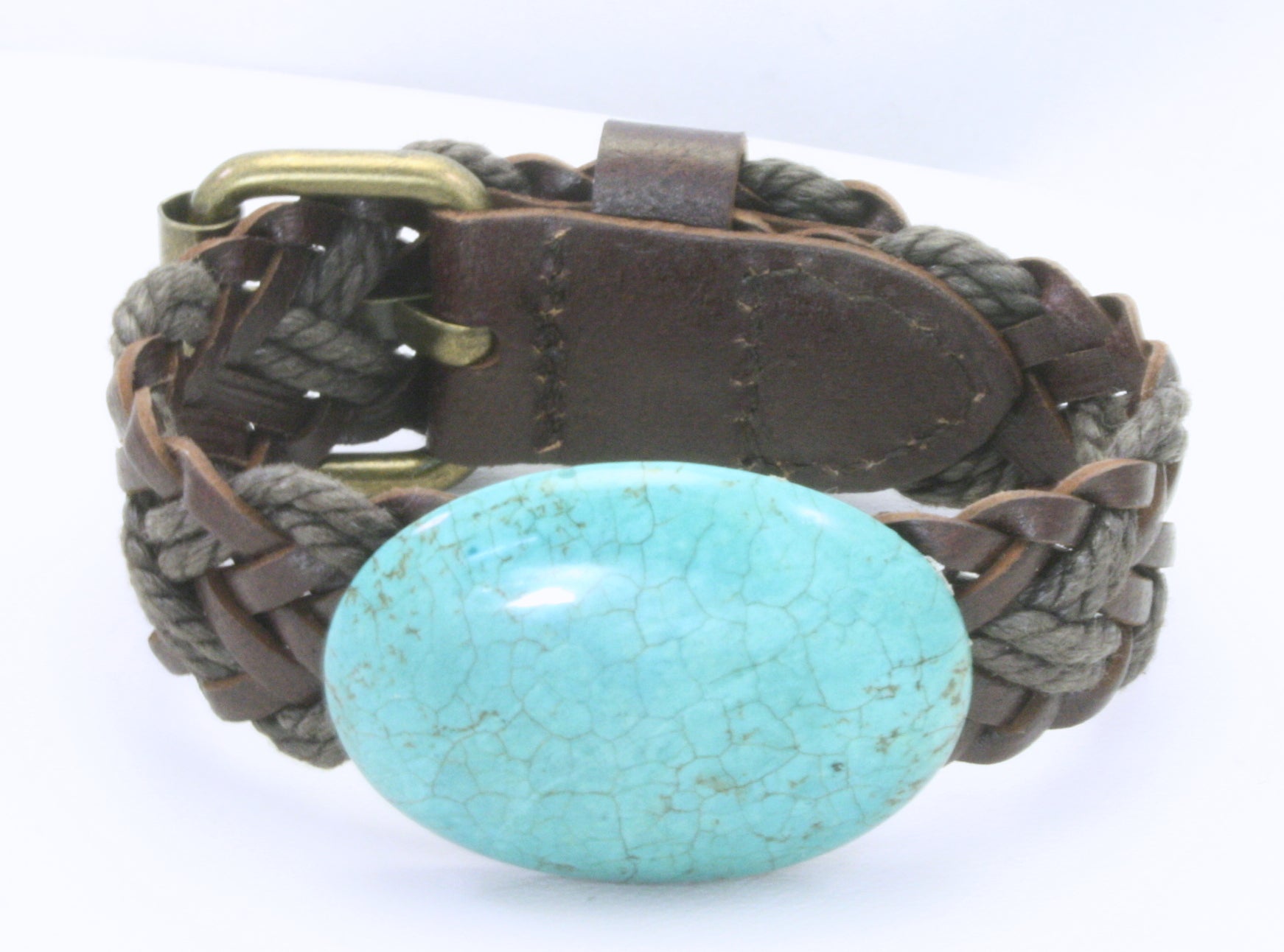 Strength and Serenity: Turquoise Braided Leather Buckle Bracelet