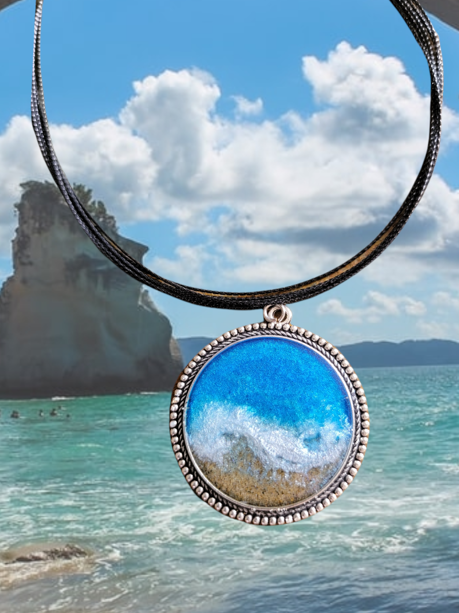 Beach Ocean Waves Sand Pendant on Multi-strand Cord