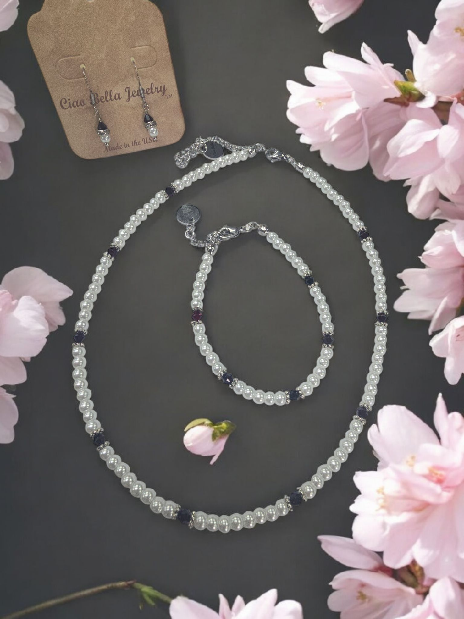 Austrian Crystal Birthstone and Pearl Set Necklace/Bracelet/Earring