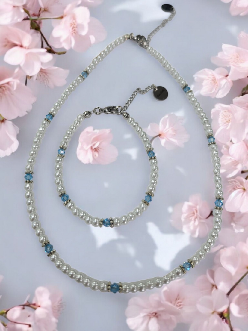 Austrian Crystal Birthstone and Pearl Set Necklace/Bracelet/Earring