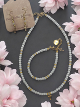 Austrian Crystal Birthstone and Pearl Set with cross Necklace/Bracelet/Earring-First Communion/Confirmation