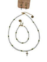 Austrian Crystal Birthstone and Pearl Set with cross Necklace/Bracelet/Earring-First Communion/Confirmation