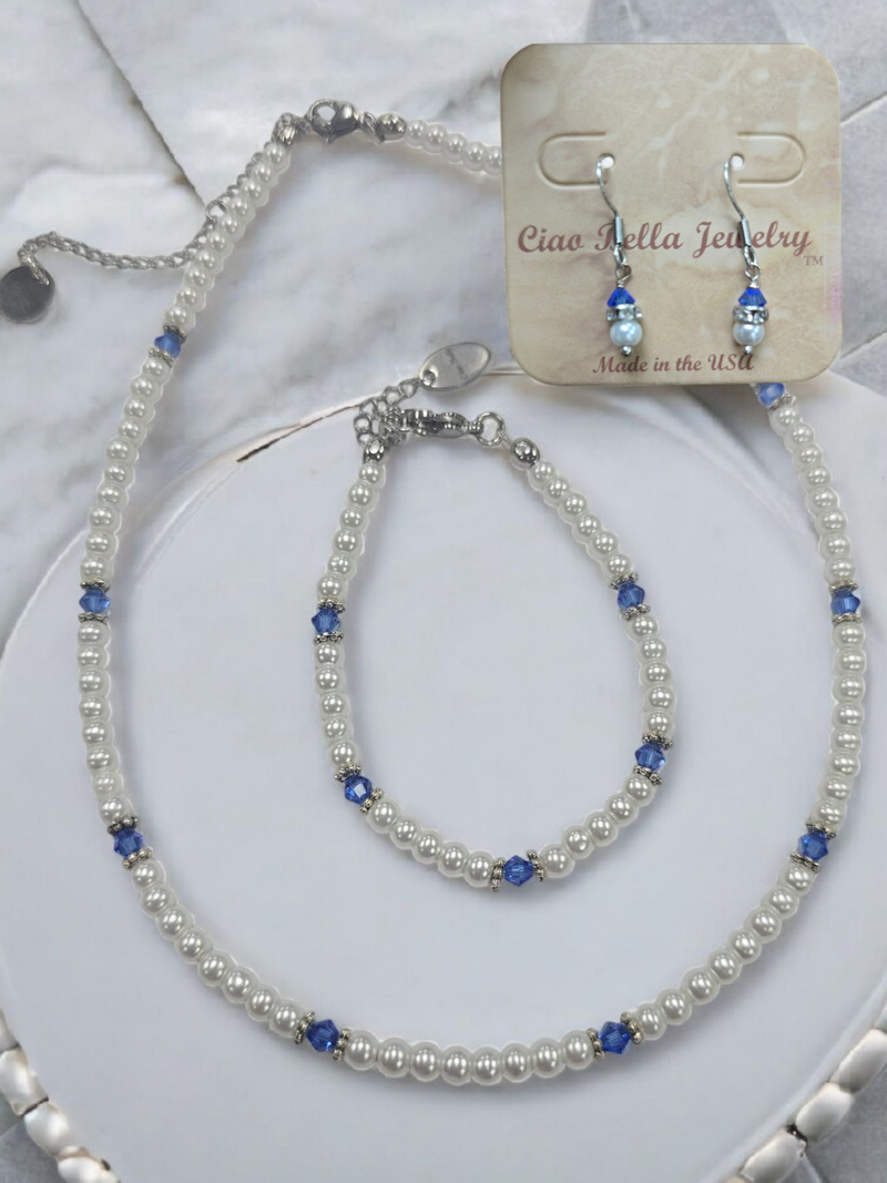 Austrian Crystal Birthstone and Pearl Set Necklace/Bracelet/Earring