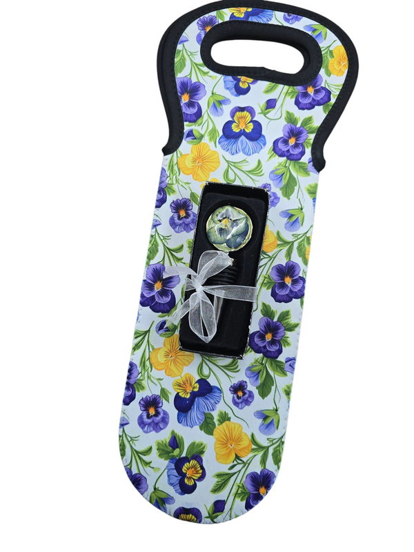 Blue & Yellow Floral Wine Bag | Stylish Flower Pattern Wine Tote