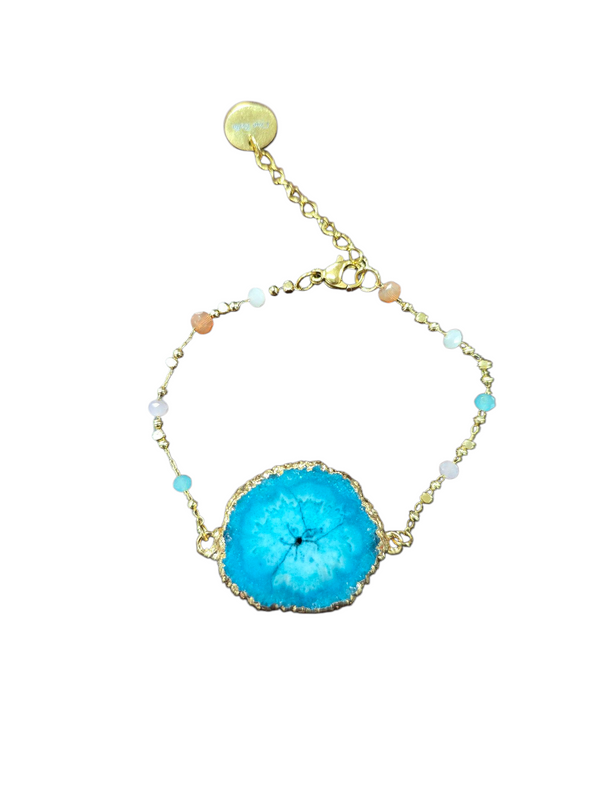 Sliced Agate Bracelet | Gold Chain & Crystal Bead Accents