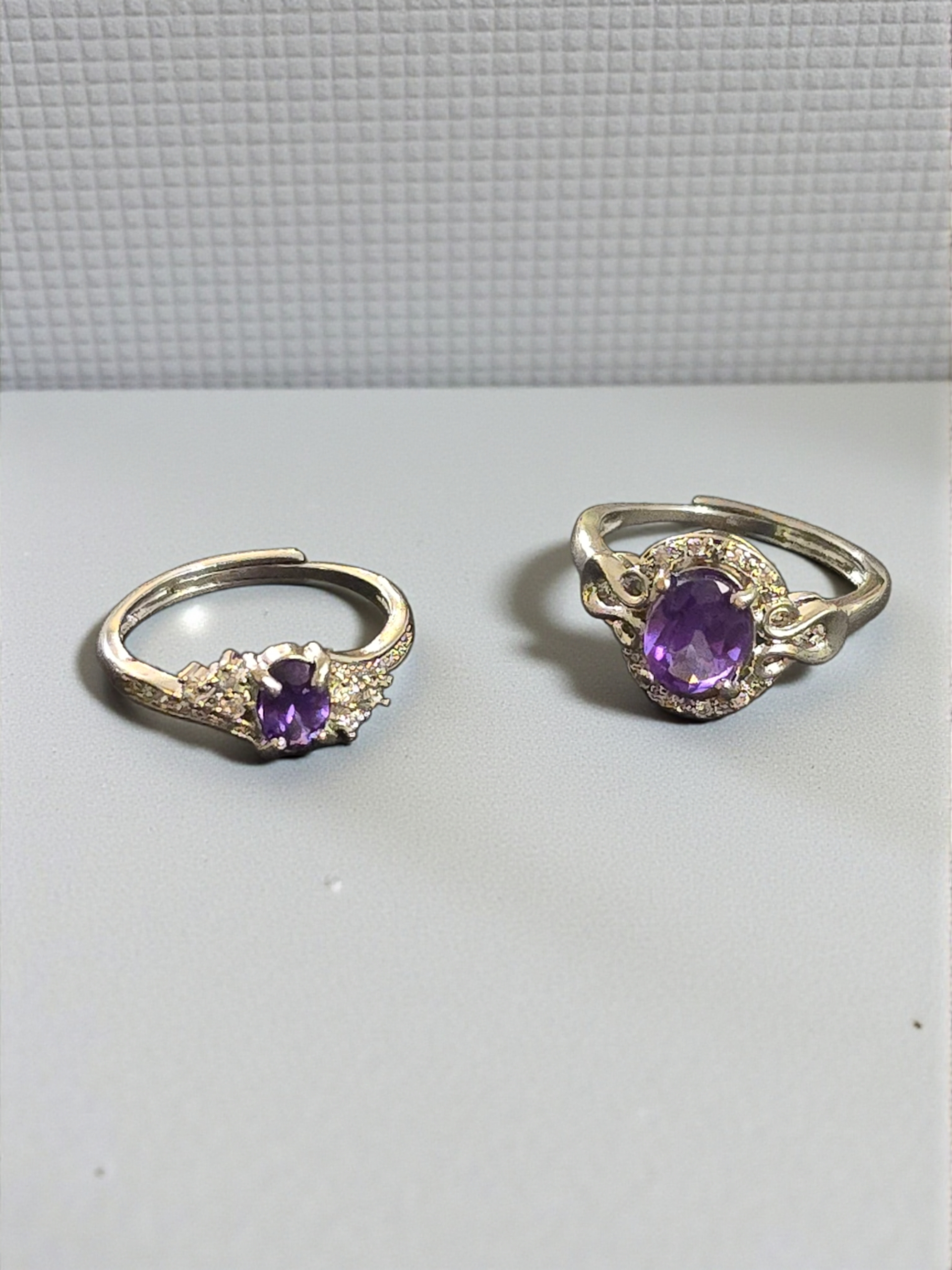 One-of-a-Kind Amethyst-Hued Crystal Silver Ring - Adjustable & Intricate Design