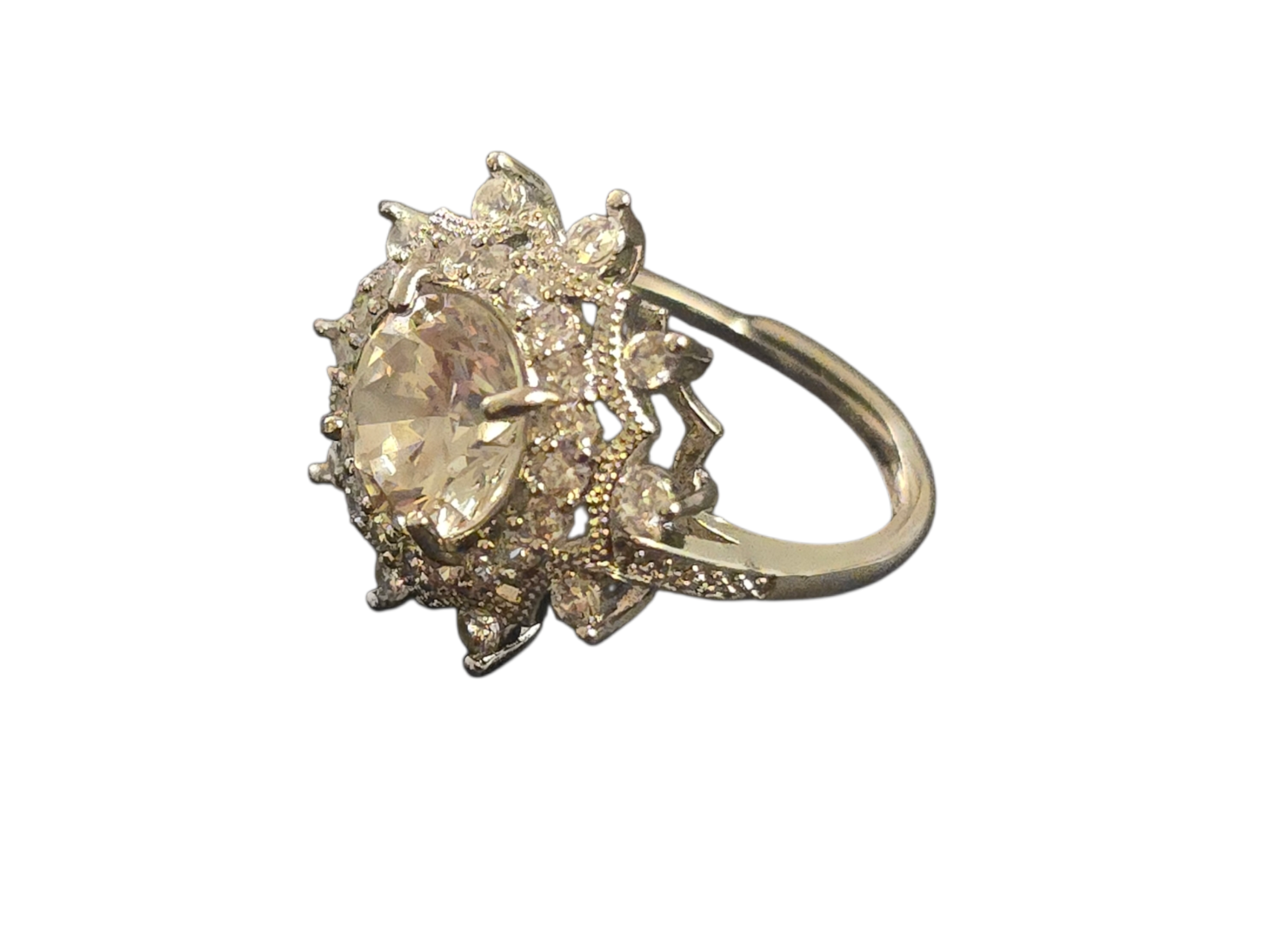 Sovereign Starburst: One-of-a-Kind Intricate Crystal Cocktail Ring