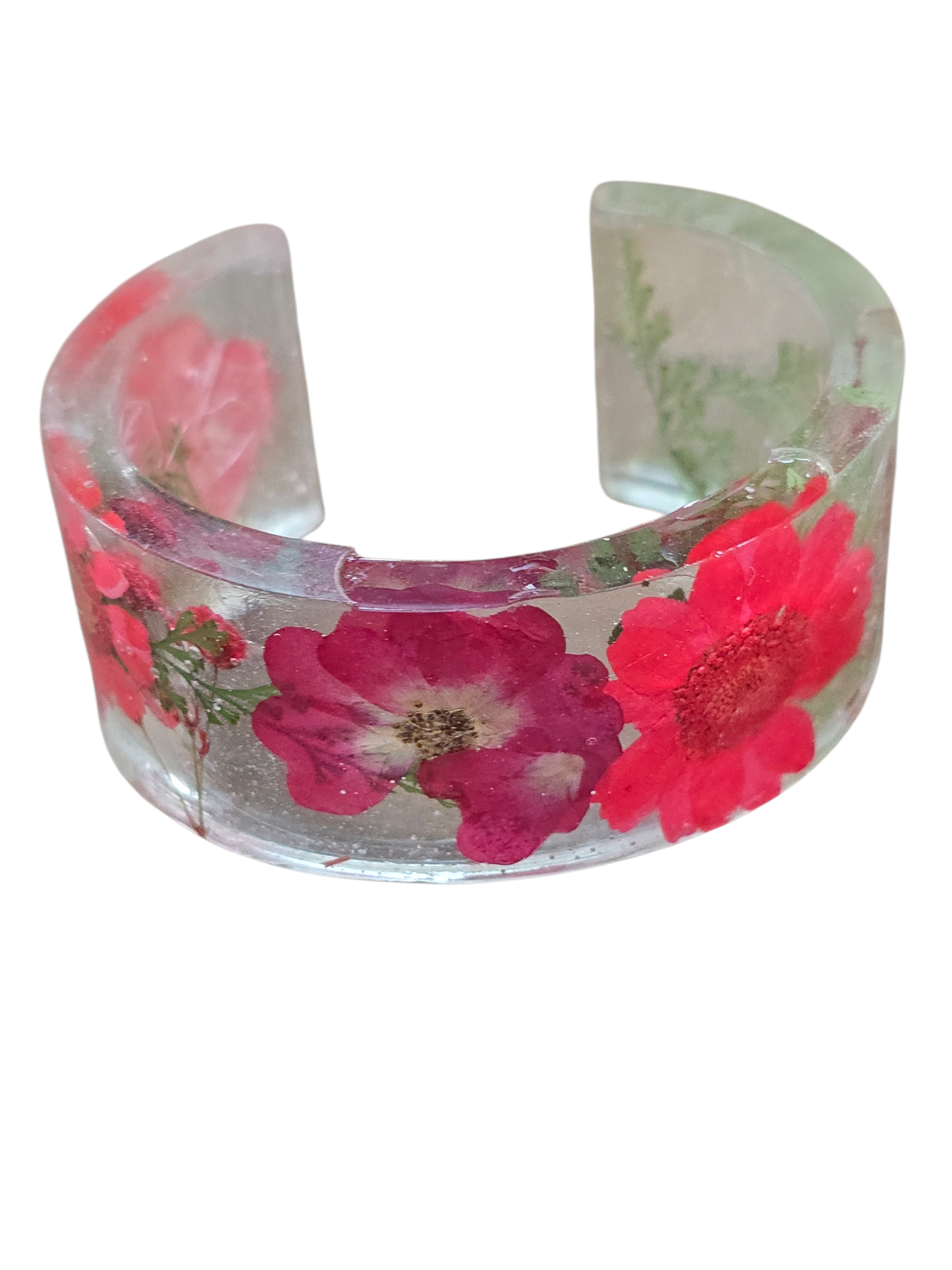 Colorful Handmade Pressed Flower Resin Cuff Bracelet | Unique Handmade Jewelry