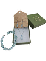 Aquamarine or Garnet Jewelry Set | Dangle Earrings, Necklace, Bangle | Gemstone Set
