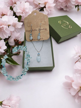 Aquamarine or Garnet Jewelry Set | Dangle Earrings, Necklace, Bangle | Gemstone Set