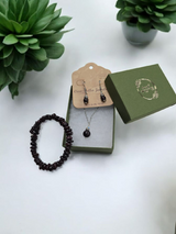 Aquamarine or Garnet Jewelry Set | Dangle Earrings, Necklace, Bangle | Gemstone Set