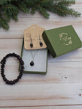 Aquamarine or Garnet Jewelry Set | Dangle Earrings, Necklace, Bangle | Gemstone Set