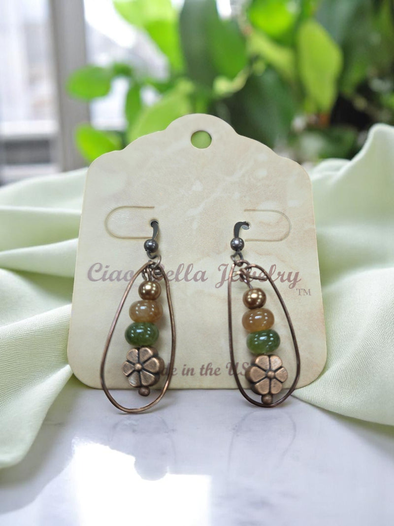 Women's Bohemian Copper Teardrop Petal Drop Earrings