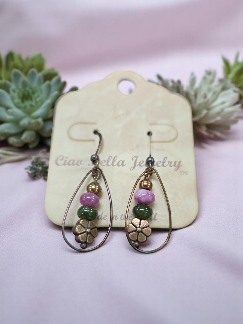 Women's Bohemian Copper Teardrop Petal Drop Earrings