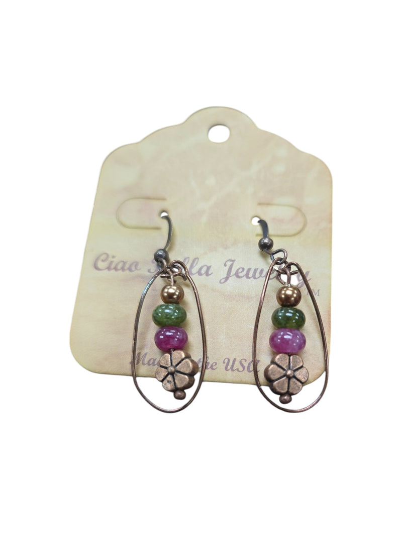 Women's Bohemian Copper Teardrop Petal Drop Earrings