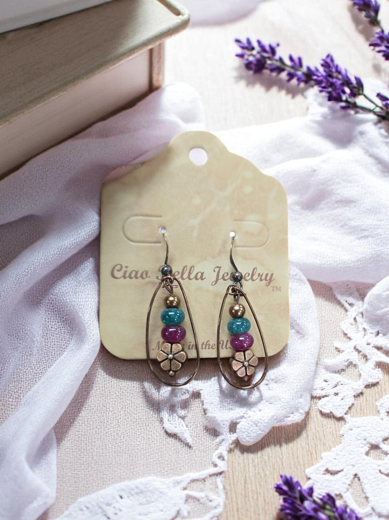 Women's Bohemian Copper Teardrop Petal Drop Earrings