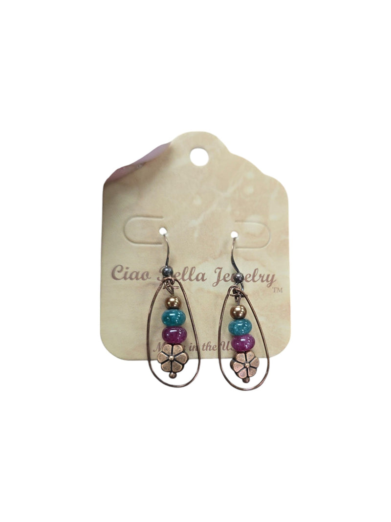 Women's Bohemian Copper Teardrop Petal Drop Earrings