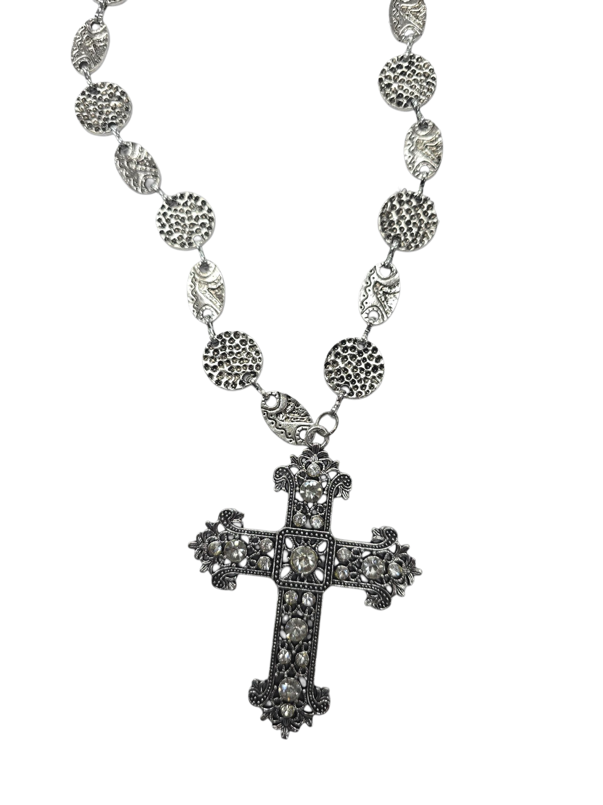 34" Long Crystal Silver and Black Cross Pendant Necklace (Gift Boxed)