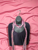 Boho Beaded Lightweight Scarf Necklace - Pink and Purple with Beads
