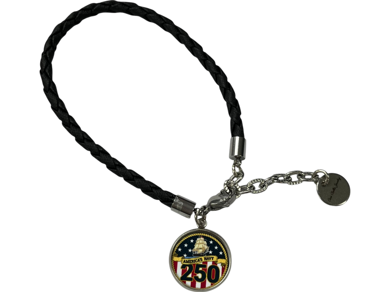 Officially Licensed Military Leather Rope Charm Bracelet – 250th Anniversary Collection (Army, Navy, Marine)