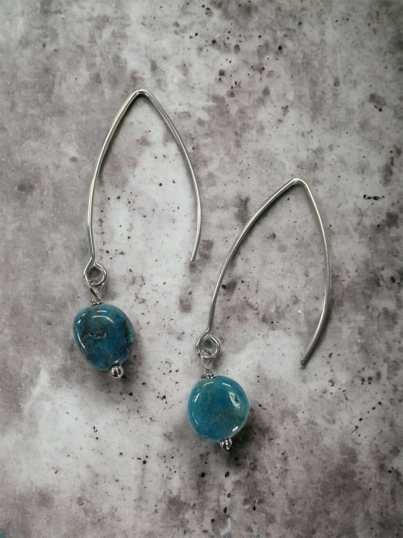 Long Silver Drop Kidney Wire Gemstone Earrings | Made in the USA