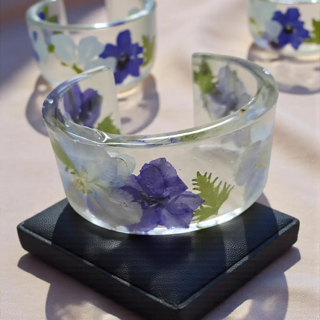 Colorful Handmade Pressed Flower Resin Cuff Bracelet | Unique Handmade Jewelry