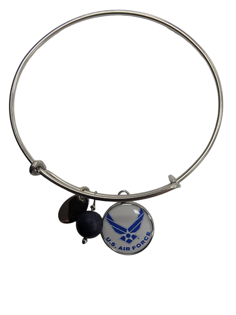 Silver Stainless Steel US Air Force Seal, Air Force Roundel, Air Force Trooper, Air Force Target, Air Force Wings or Air Force Thunderbirds Bangle Charm Bracelet
