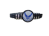 Officially Licensed USAF Braided Leather Bracelet, Patriotic Design, Durable Genuine Black Leather, Multiple Patterns and Sizes Available (Gift Boxed)