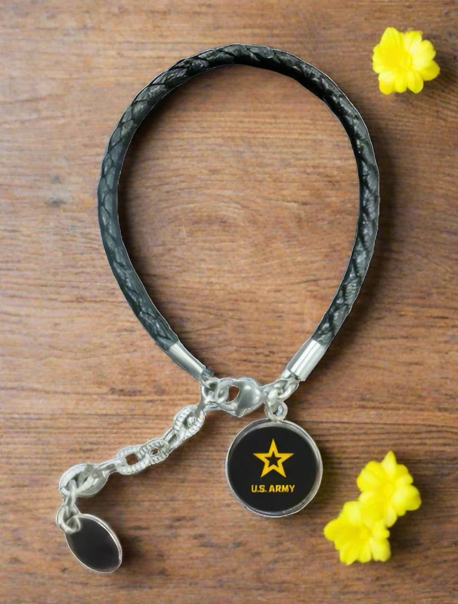 Military Leather Rope Charm Bracelet - Officially Licensed