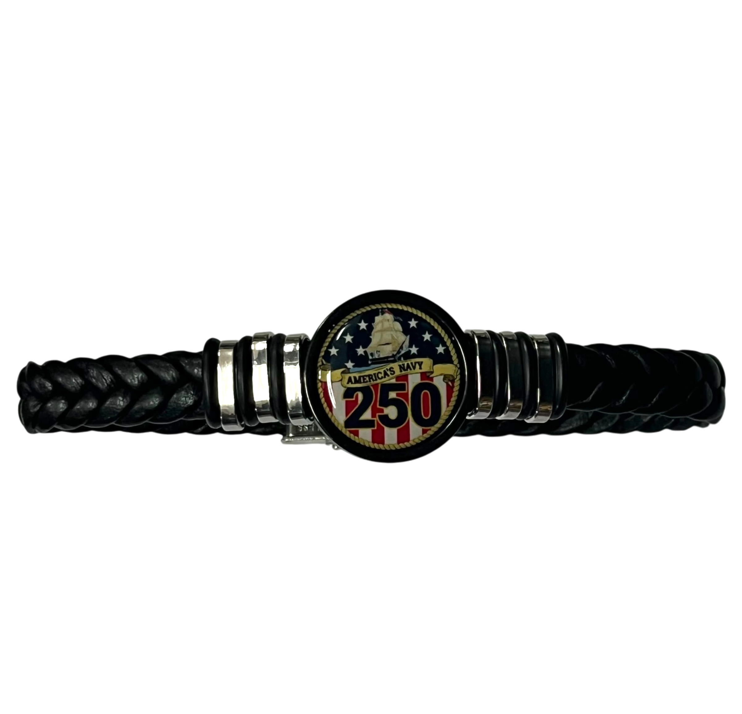 Officially Licensed Navy Braided Leather Bracelet - 250th Anniversary Collection