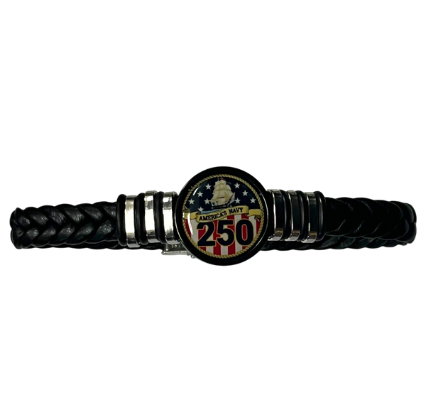 Officially Licensed Navy Braided Leather Bracelet - 250th Anniversary Collection
