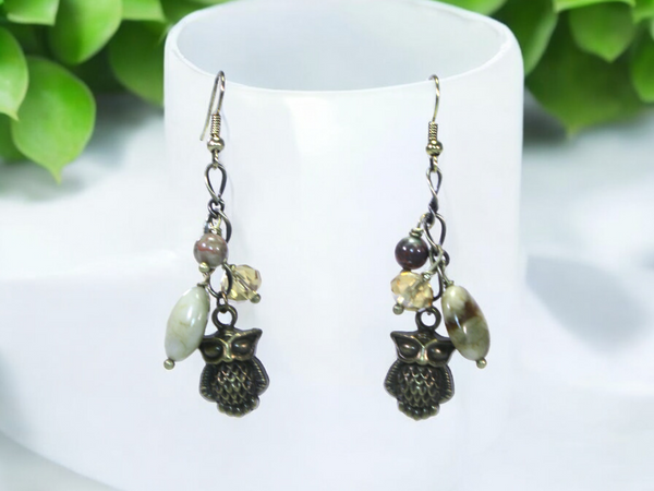 Bronze Owl Charm Dangle Earrings | A Wise and Elegant Way to Add a Touch of Nature to Your Outfit