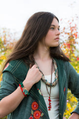 Green Druzy and Malachite Gemstone Bracelet