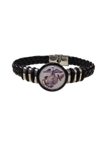 Marine Corps Black Braided Leather Bracelet, Eagle Globe Anchor (EGA) or Marine Seal Symbol, Officially Licensed