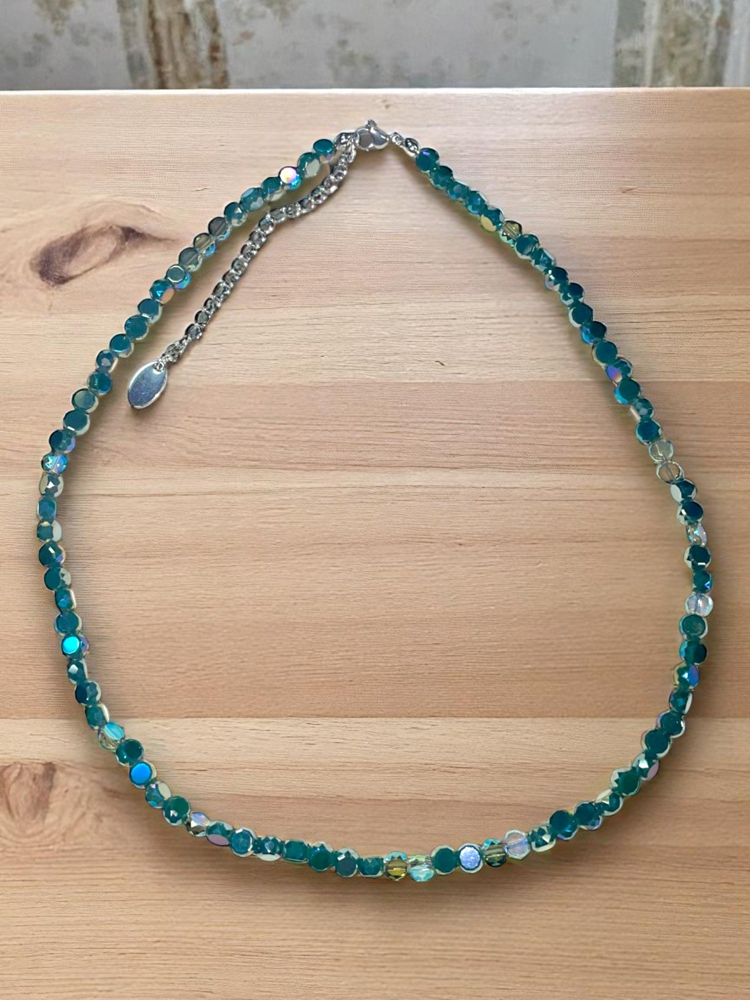 Faceted Beaded Circle Necklace | Champagne & Turquoise
