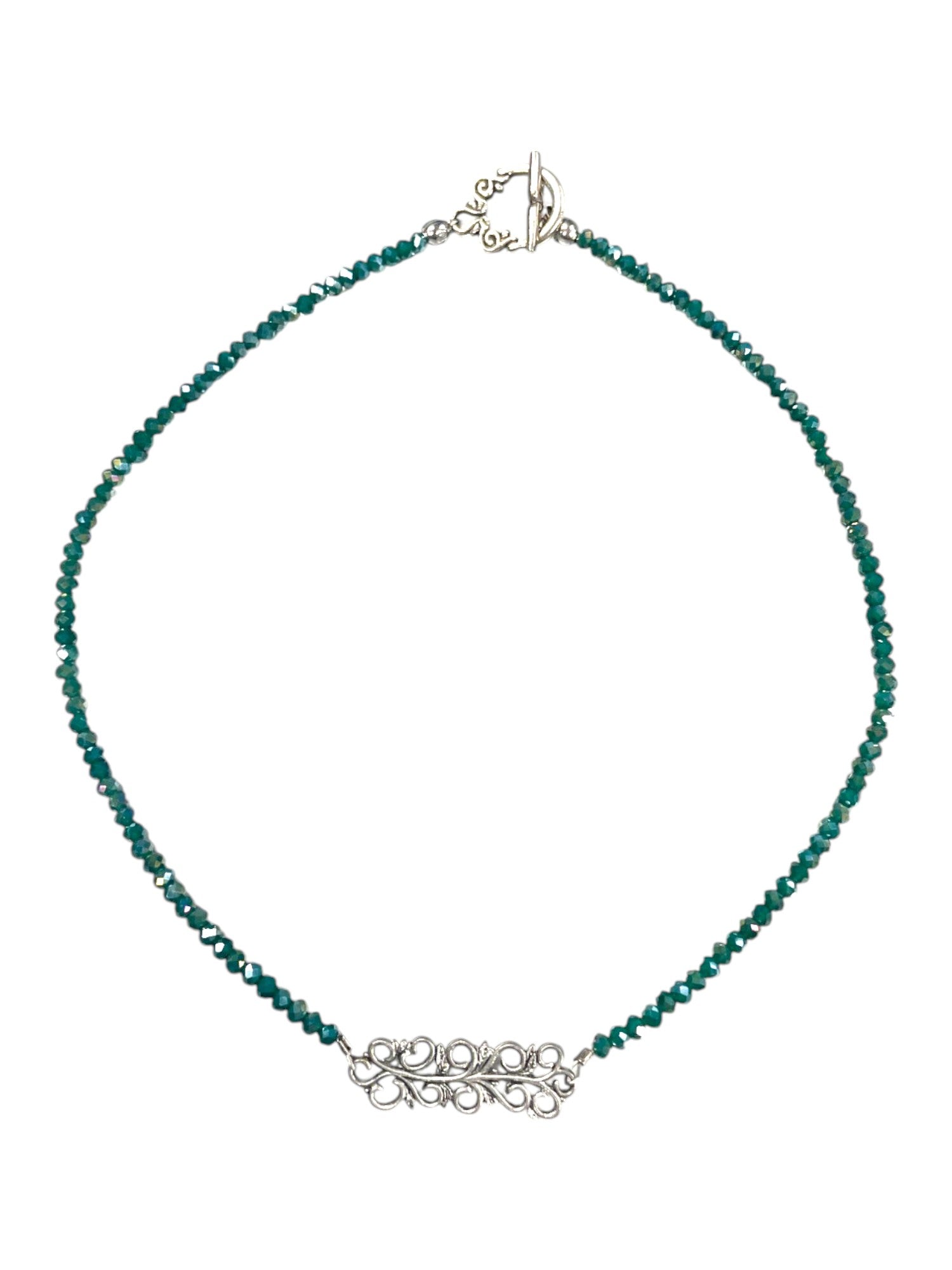 Filigree Beaded Necklace | Peacock Green & Dusty Purple