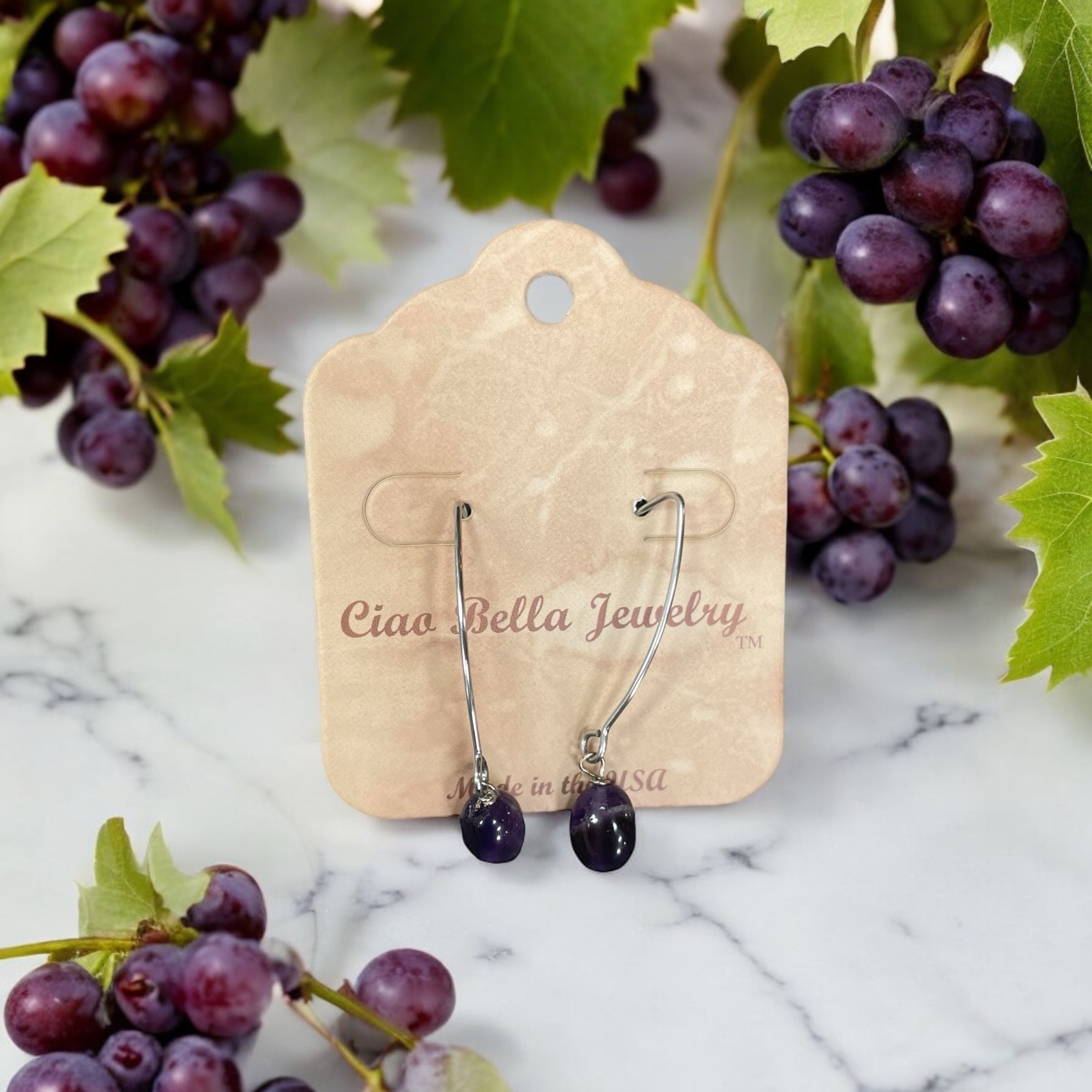 Long Silver Drop Kidney Wire Gemstone Earrings | Made in the USA