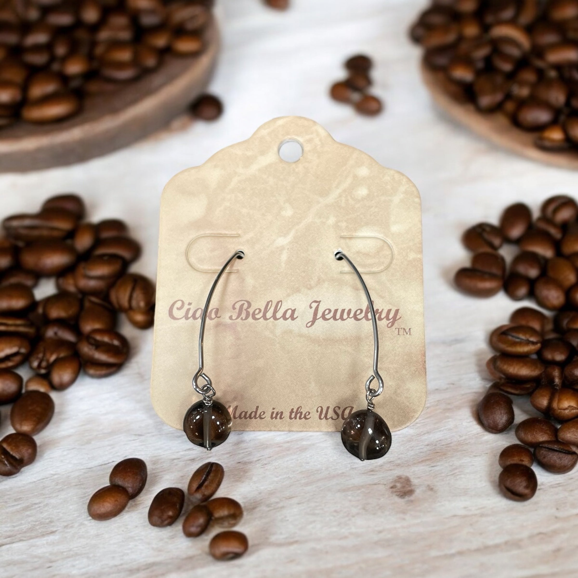 Long Silver Drop Kidney Wire Gemstone Earrings | Made in the USA