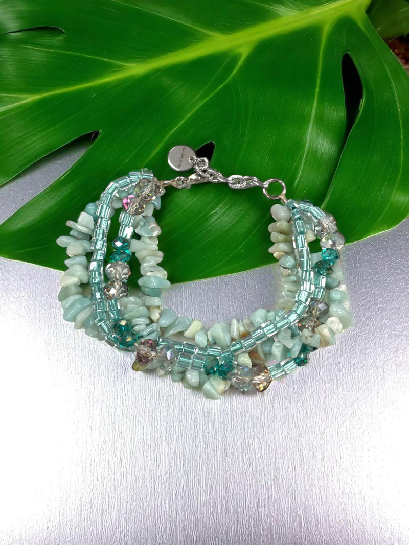Multi-Strand Bracelet | Amazonite, Aquamarine, Sea Green | Stainless Steel