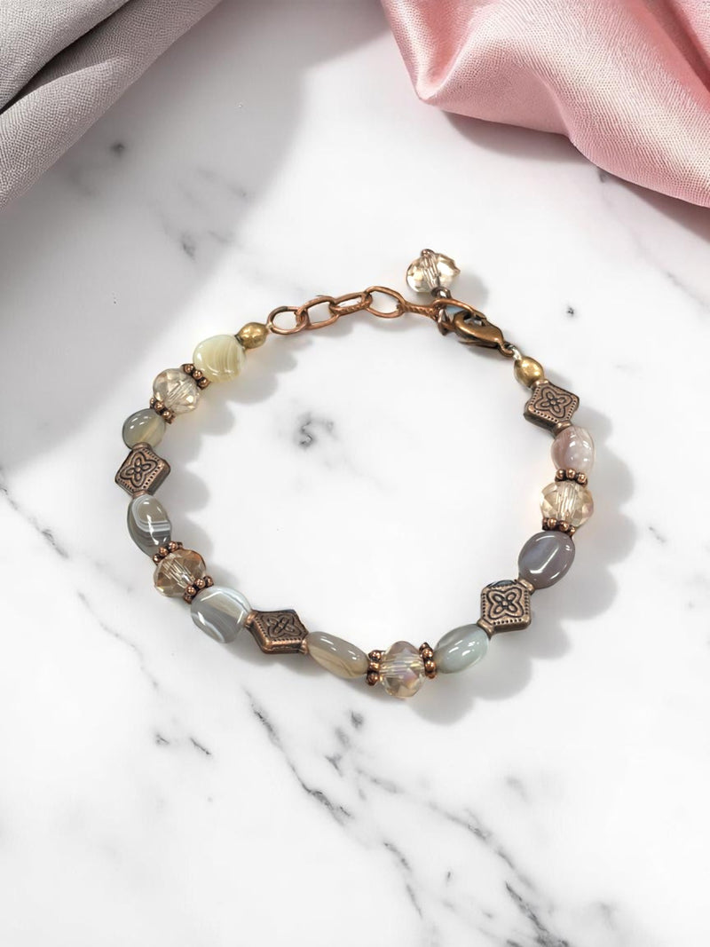 Unisex Elemental Elegance Gemstone Bracelets | Fluorite, Botswana Agate, Rhodonite