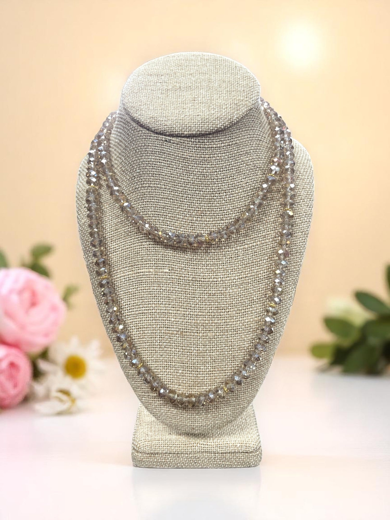 Luxe Long Beaded Necklace | Champagne, White, Black, Gray, Iridescent