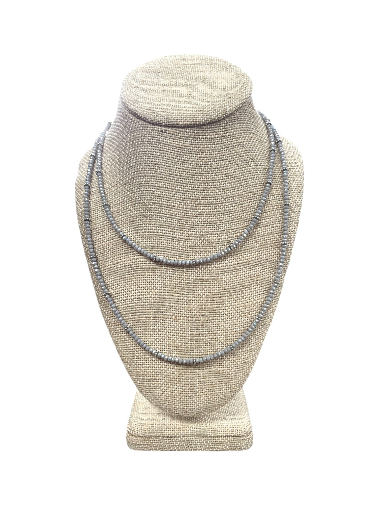 Elegant Long Beaded Necklace | Light Gray