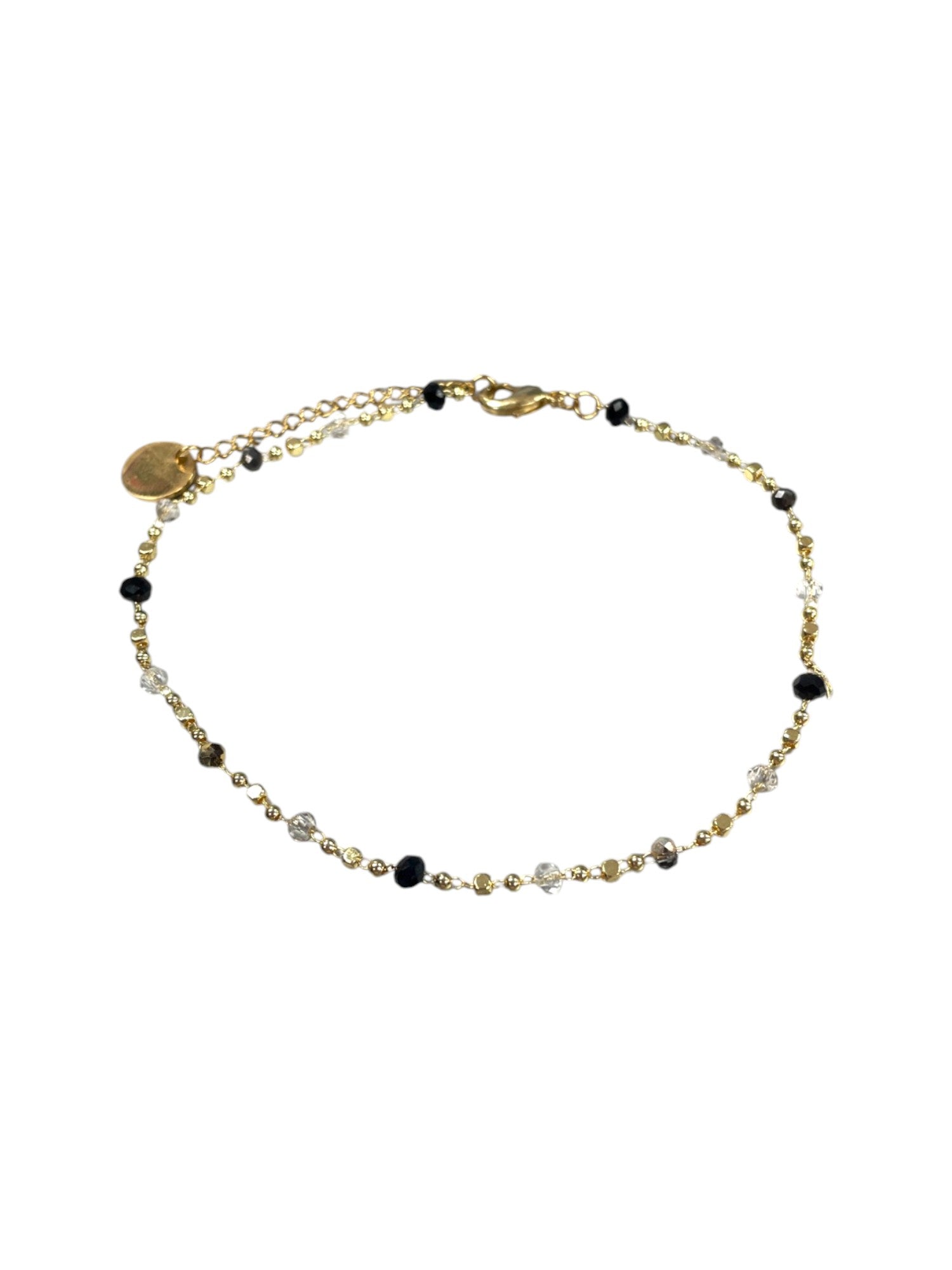 Sparkling Gold Chain Anklet | Black & Clear Crystals