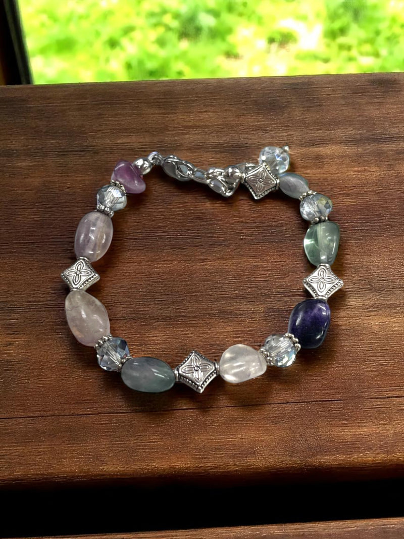 Unisex Elemental Elegance Gemstone Bracelets | Fluorite, Botswana Agate, Rhodonite