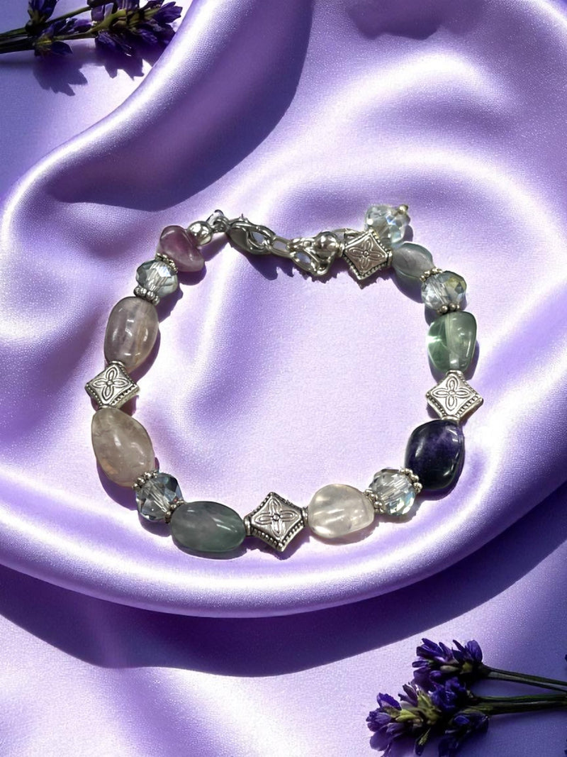Unisex Elemental Elegance Gemstone Bracelets | Fluorite, Botswana Agate, Rhodonite